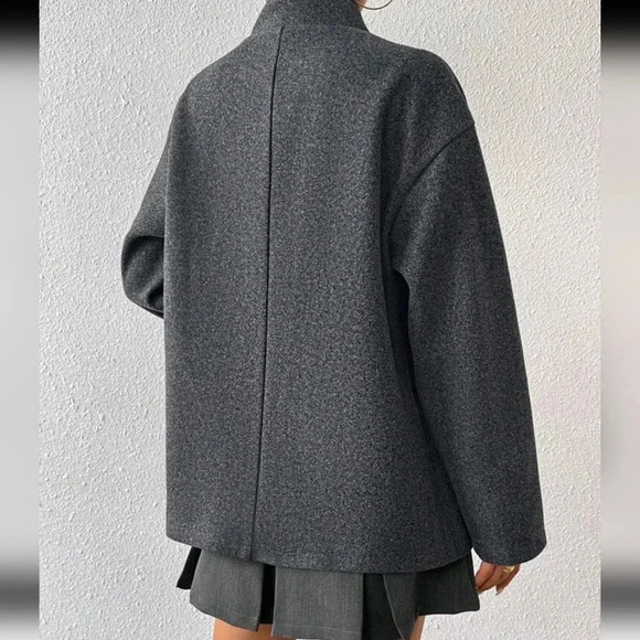 Color Double-Breasted Long Sleeve Woolen Cardigan Jacket - Picture 2 of 6